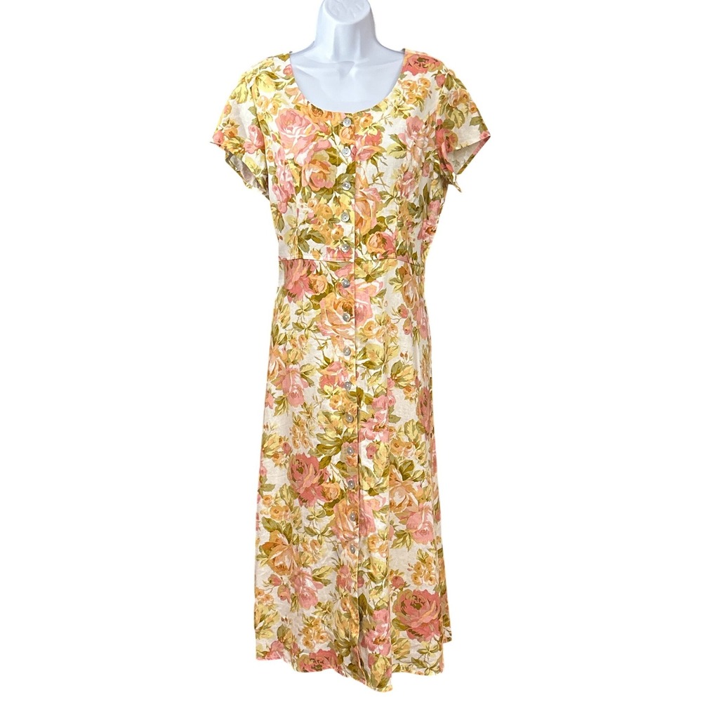 Vintage 90s Clues Collections Floral Midi Dress Cottagecore Grandmacore 12P
